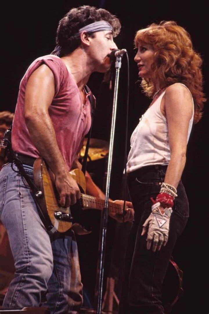 Patti Scialfa, Bruce Springsteen and their son Evan Springsteen performing live onstage in July 2008. | Source: Getty Images
